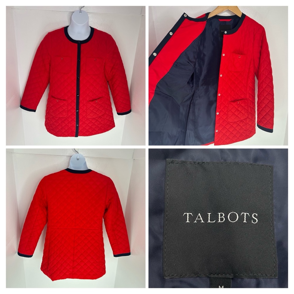 Talbots Red Diamond Quilted Jacket Size Medium Hip Length Coat Poly Fill Classic
